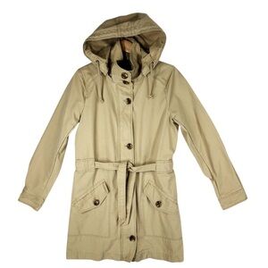 Gap Khaki Trench Coat Large Removable Hood 100% Cotton Preppy